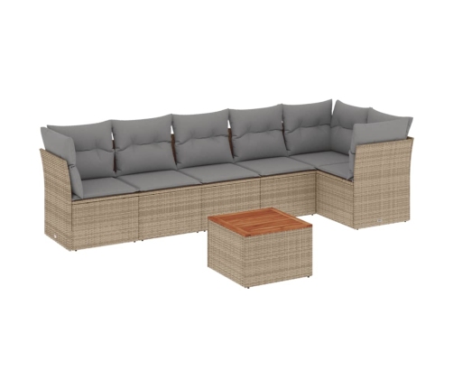 Set sofás de jardín 7 piezas y cojines ratán sintético beige