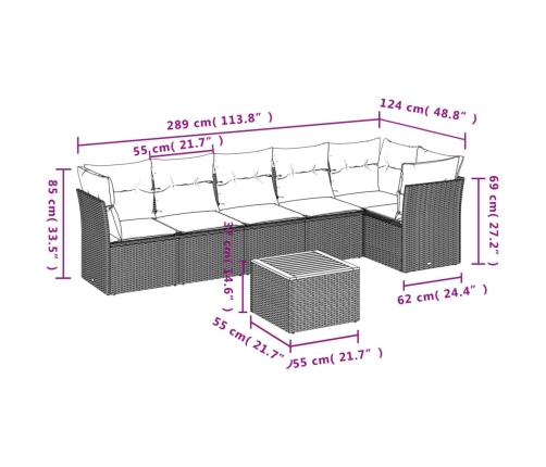 Set sofás de jardín 7 piezas y cojines ratán sintético beige