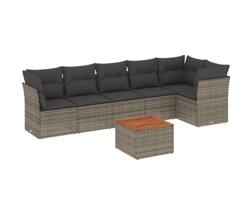 Set de sofás de jardín 7 piezas con cojines ratán PE gris
