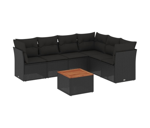 Set de comedor de jardín 7 pzas y cojines ratán sintético negro