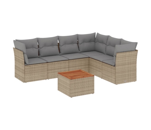 Set sofás de jardín 7 piezas y cojines ratán sintético beige