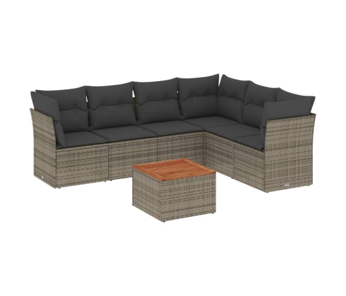 Set de sofás de jardín 7 piezas con cojines ratán PE gris