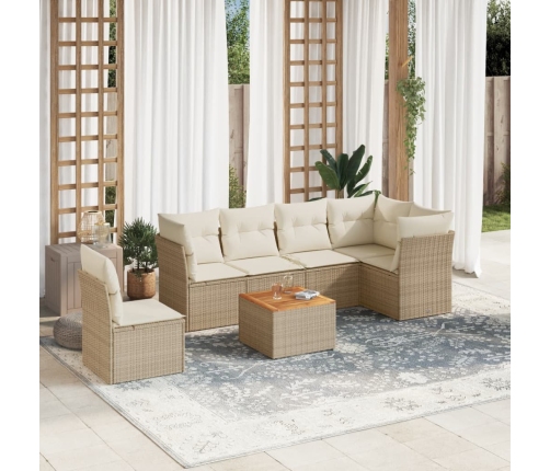 Set sofás de jardín 7 piezas y cojines ratán sintético beige