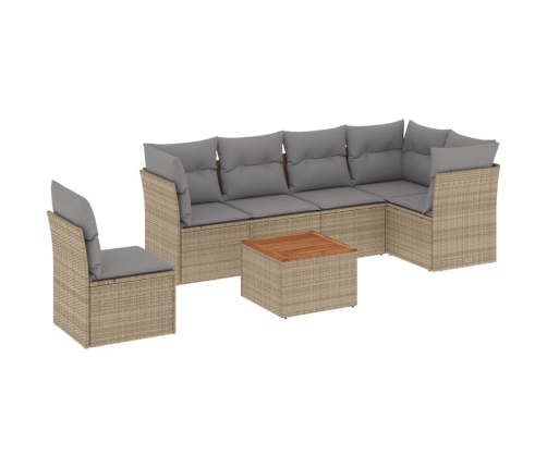 Set sofás de jardín 7 piezas y cojines ratán sintético beige