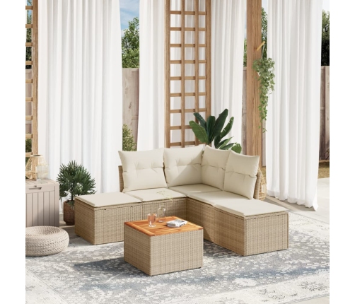 Juego de sofás jardín con cojines 6 pzas ratán sintético beige