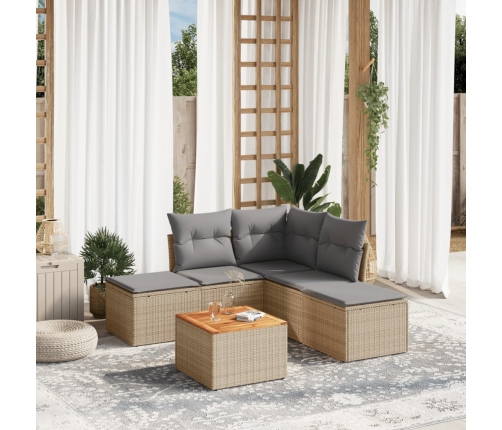 Juego de sofás jardín con cojines 6 pzas ratán sintético beige