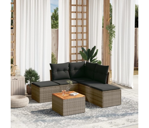Set de muebles de jardín 6 pzas y cojines ratán sintético gris