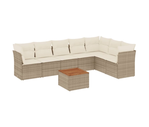 Juego de sofás de jardín con cojines beige 8 pzas ratán PE