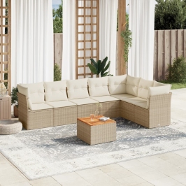 Juego de sofás de jardín con cojines beige 8 pzas ratán PE