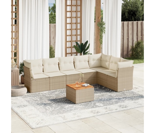 Juego de sofás de jardín con cojines beige 8 pzas ratán PE