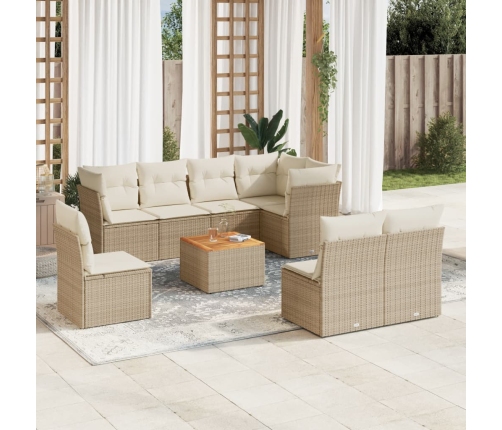 Set de sofás de jardín 9 pzas con cojines ratán sintético beige