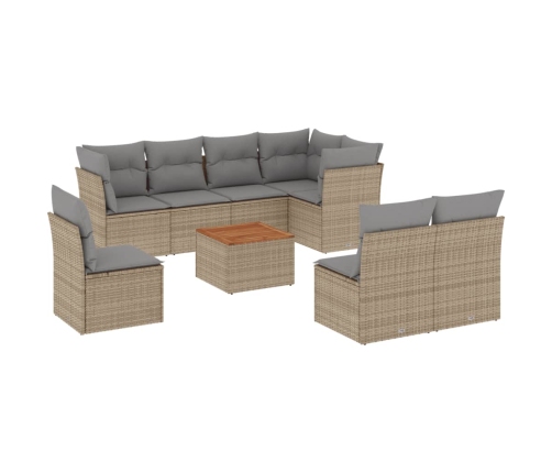 Set de sofás de jardín 9 pzas con cojines ratán sintético beige