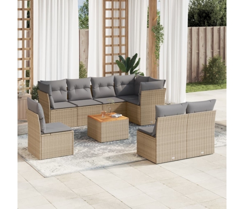 Set de sofás de jardín 9 pzas con cojines ratán sintético beige