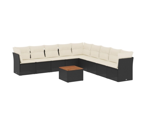 Set de sofás de jardín 10 pzas cojines ratán sintético negro