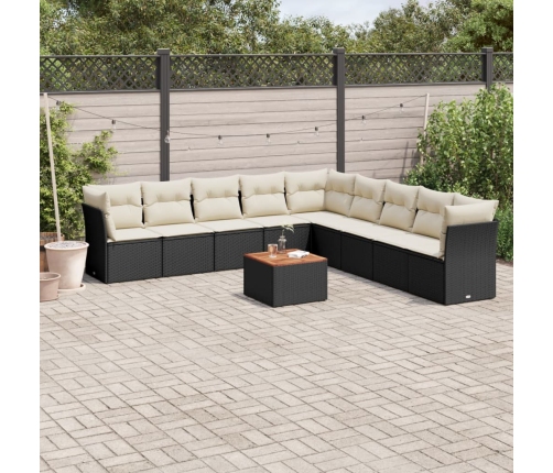 Set de sofás de jardín 10 pzas cojines ratán sintético negro