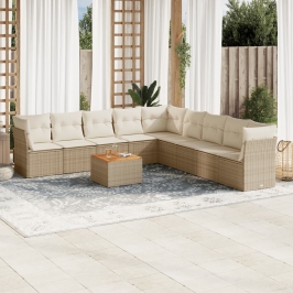 Juego de sofás jardín con cojines beige 10 pzas ratán sintético