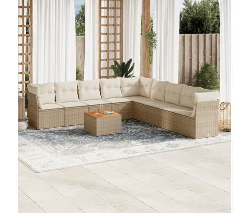 Juego de sofás jardín con cojines beige 10 pzas ratán sintético