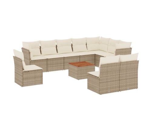 Set de sofás de jardín 11pzas con cojines ratán sintético beige