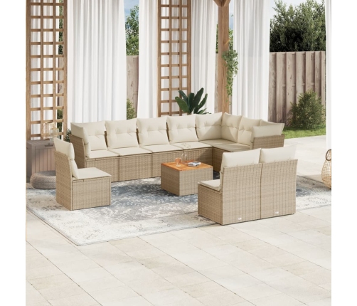 Set de sofás de jardín 11pzas con cojines ratán sintético beige