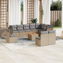 Set de sofás de jardín 11pzas con cojines ratán sintético beige