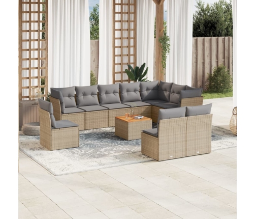Set de sofás de jardín 11pzas con cojines ratán sintético beige