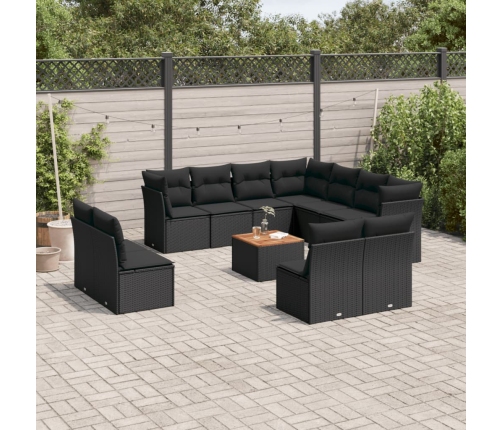 Set de sofás de jardín 12 piezas cojines ratán sintético negro