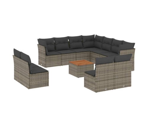 Set de sofás de jardín 12 pzas con cojines ratán sintético gris