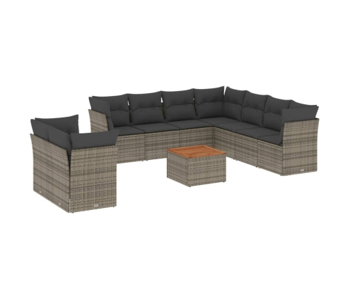 Set de sofás de jardín 10 pzas con cojines ratán sintético gris