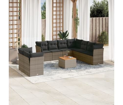 Set de sofás de jardín 10 pzas con cojines ratán sintético gris