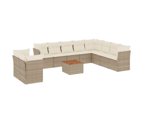 Set de sofás de jardín 11pzas con cojines ratán sintético beige