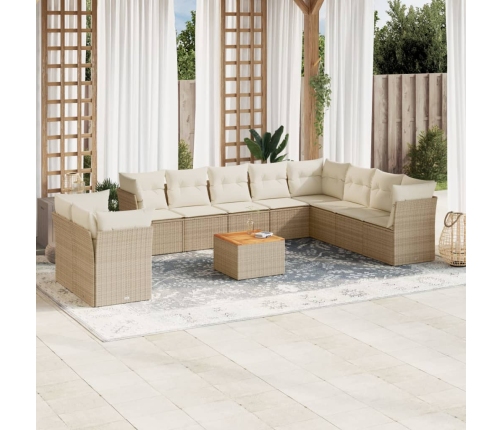 Set de sofás de jardín 11pzas con cojines ratán sintético beige