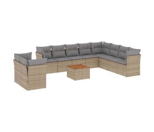 Set de sofás de jardín 11pzas con cojines ratán sintético beige