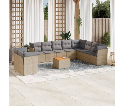 Set de sofás de jardín 11pzas con cojines ratán sintético beige