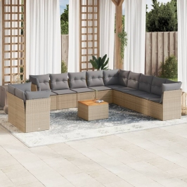 Set de sofás de jardín 12 pzas y cojines ratán sintético marrón