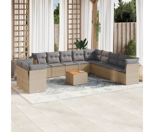 Set de sofás de jardín 12 pzas y cojines ratán sintético marrón