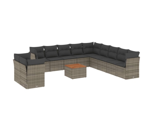 Set de sofás de jardín 12 pzas con cojines ratán sintético gris