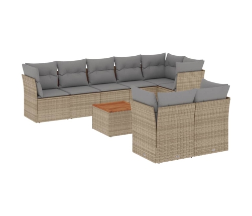 Set de sofás de jardín 9 pzas con cojines ratán sintético beige