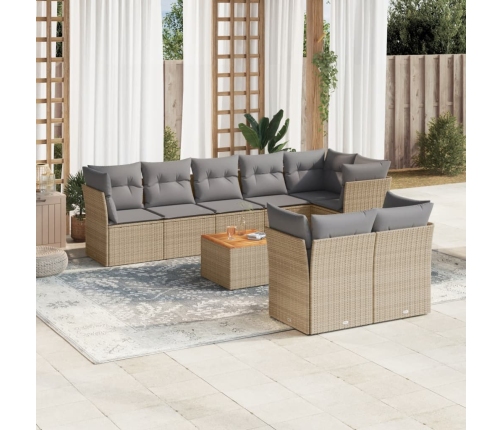 Set de sofás de jardín 9 pzas con cojines ratán sintético beige
