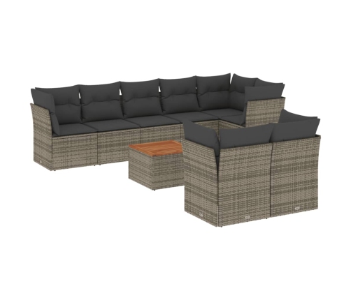 Set de muebles de jardín 9 pzas y cojines ratán sintético gris