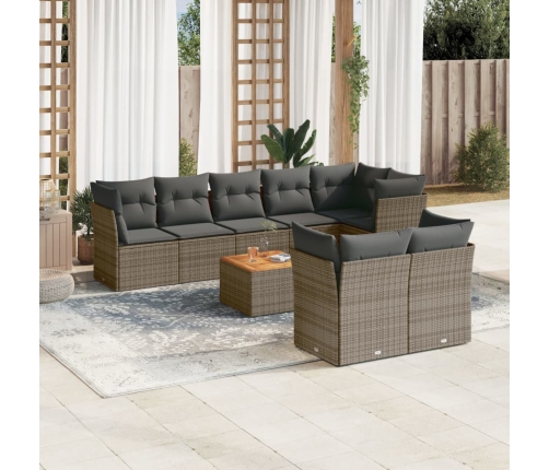 Set de muebles de jardín 9 pzas y cojines ratán sintético gris