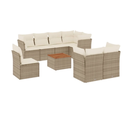 Set de sofás de jardín 9 pzas con cojines ratán sintético beige