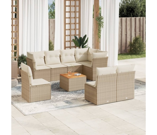 Set de sofás de jardín 9 pzas con cojines ratán sintético beige