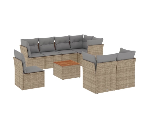 Set de sofás de jardín 9 pzas con cojines ratán sintético beige