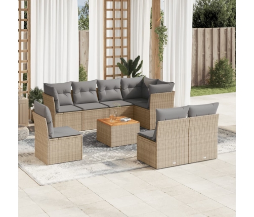 Set de sofás de jardín 9 pzas con cojines ratán sintético beige