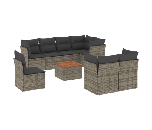 Set de muebles de jardín 9 pzas y cojines ratán sintético gris