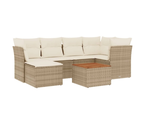 Set sofás de jardín 7 piezas y cojines ratán sintético beige