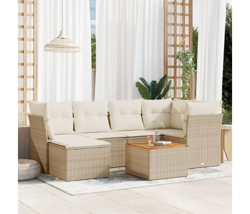 Set sofás de jardín 7 piezas y cojines ratán sintético beige