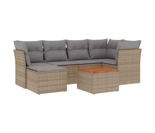 Set sofás de jardín 7 piezas y cojines ratán sintético beige