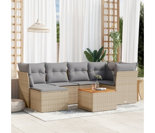 Set sofás de jardín 7 piezas y cojines ratán sintético beige