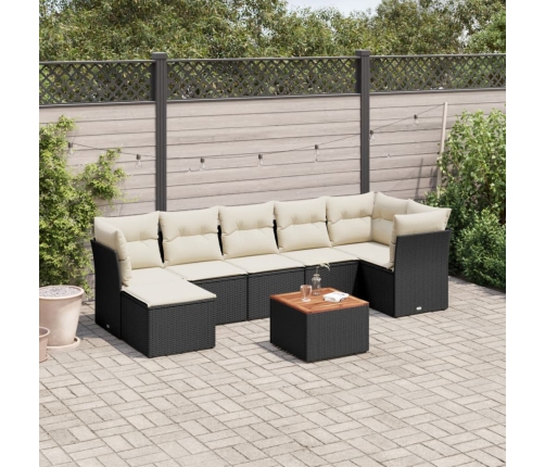 Set de sofás de jardín 8 piezas y cojines ratán sintético negro
